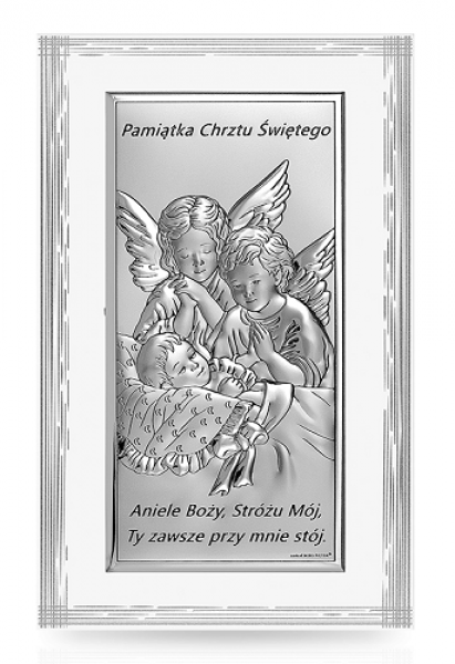 Obrazek srebrny - Pamiątka Chrztu Świętego Twój Anioł Stróż 