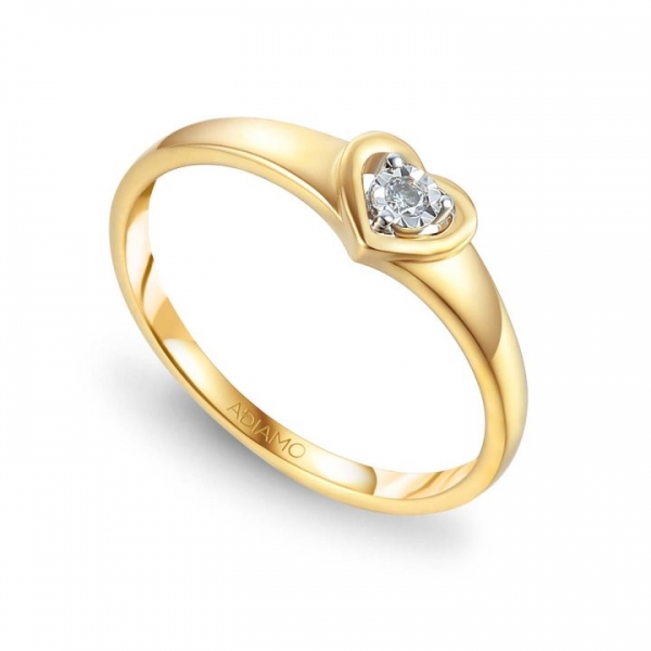 Złoty pierścionek serce z diamentem