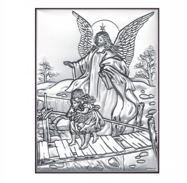 Obrazek srebrny - Anioł Stróż na kładce 
