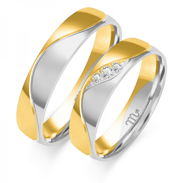 Obrączki ślubne z białego i żółtego złota z brylantami Złotnik Żeromscy Złotów