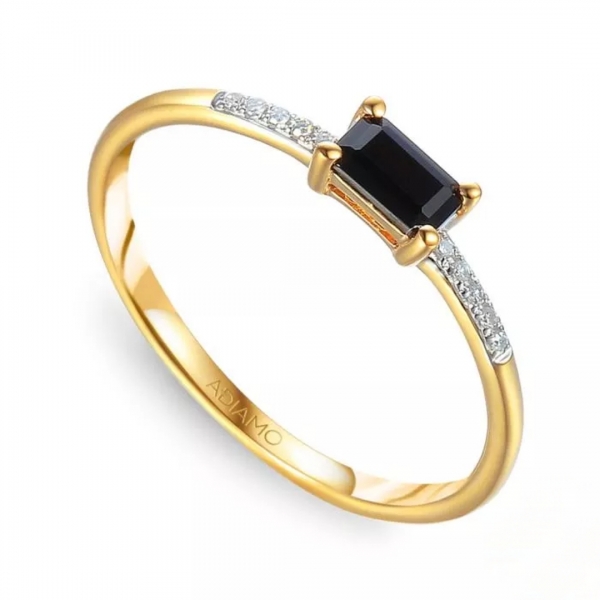 Złoty pierścionek z diamentami i czarnym agatem