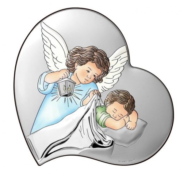 Obrazek srebrny - Anioł Stróż w sercu